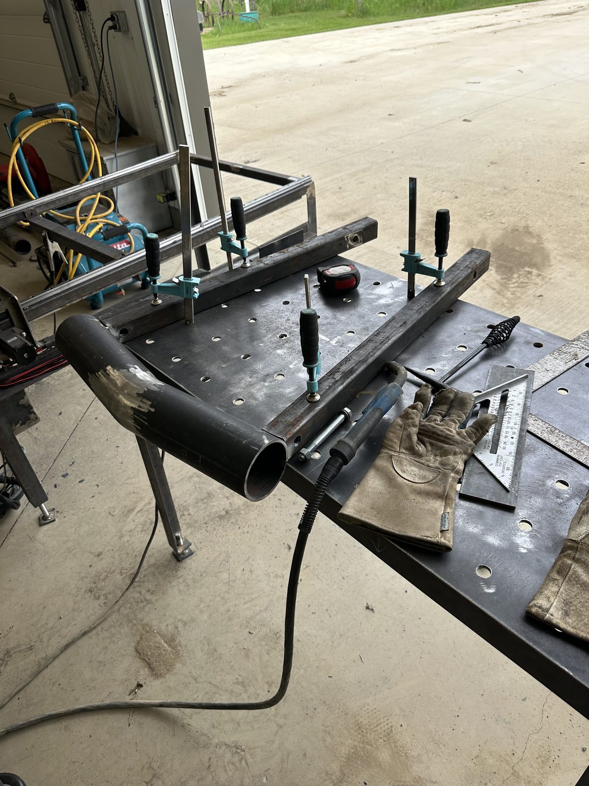 Steel feature being fabricated in the shop